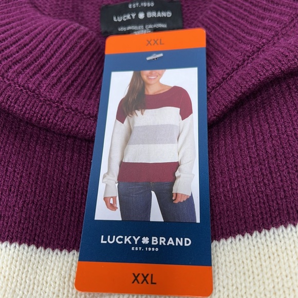 Lucky brand stripe color block multicolor crew neck knit pullover sweater - Picture 3 of 8